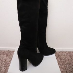 New Black Faux Suede Knee High Boot Block Heel 7.5